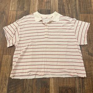 THE GREAT. Striped Short Sleeve Polo Tee